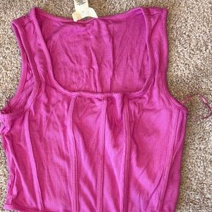 Y2K Pink Ribbed Corset Tank Top Size M Fitted Trendy Going Out Top